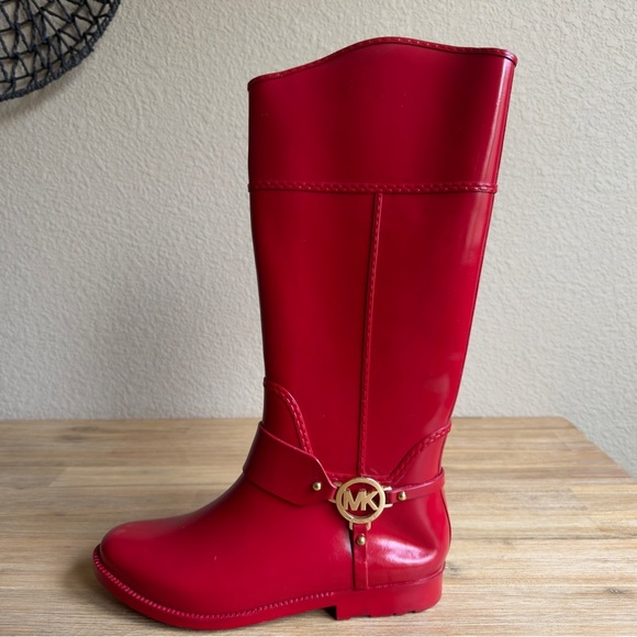 Michael Kors Women's Fulton Harness Red Tall Rubber Rain Boots Size 9 - Picture 3 of 10
